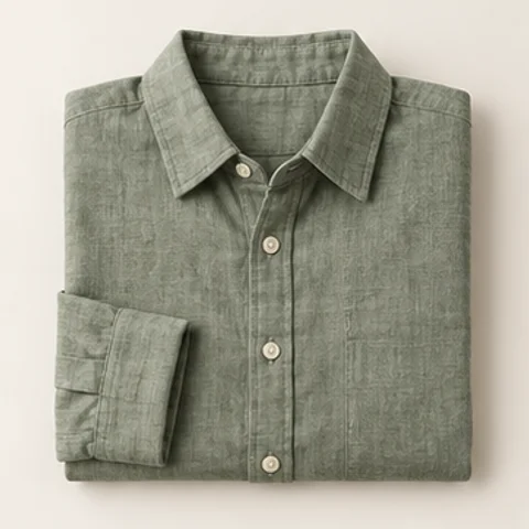 Camisa verde de manga larga doblada: foto ilustrativa del producto